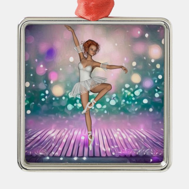 Ballerina on Purple Floor & Teal Background  Metal Ornament (Front)