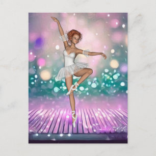 Ballerina on Purple Floor & Teal Background  Postcard