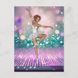 Ballerina on Purple Floor & Teal Background  Postcard