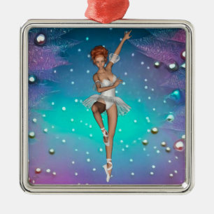 Ballerina Painted Pearls Teal & Purple Background Metal Ornament