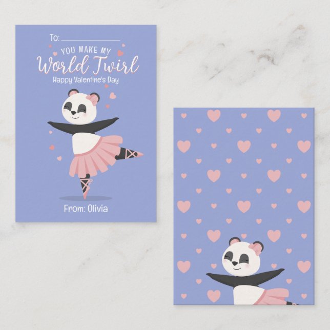 Ballerina Panda Kids Valentine's Day Card (Front/Back)