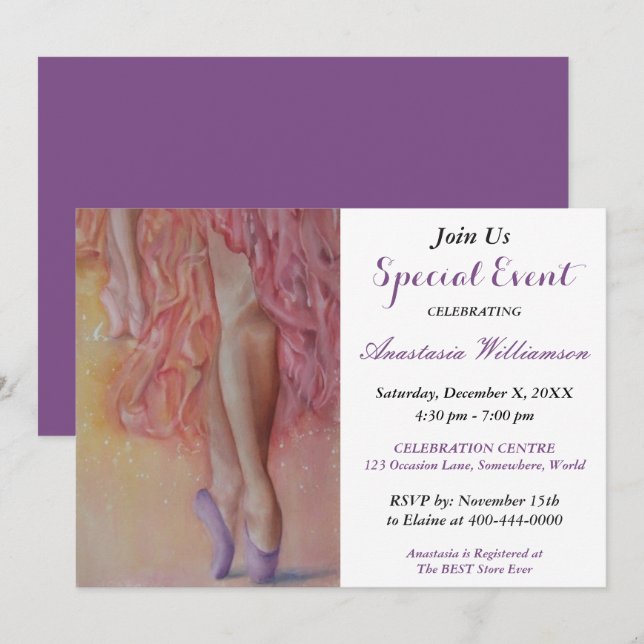 BALLERINA PARTY EVENT INVITE (Front/Back)