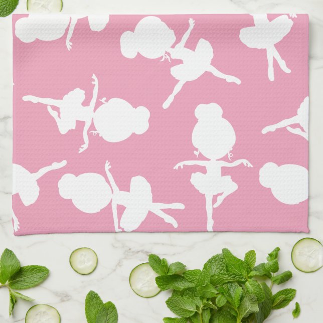 Ballerina Pattern, Ballet Girls, Ballet Dance Kitchen Towel (Folded)