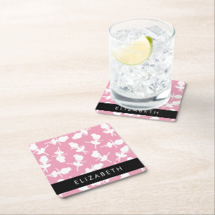 Ballerina Pattern, Ballet Girls, Dance, Your Name Square Paper Coaster