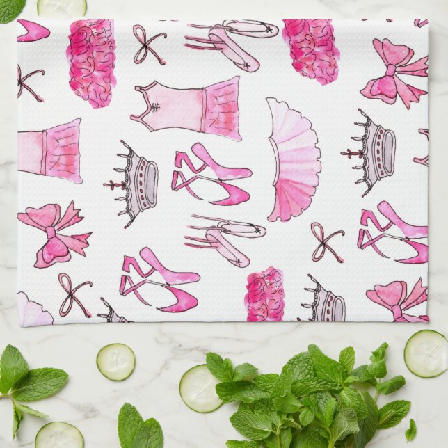 Ballerina Pattern in Watercolor Kitchen Towel (Folded)