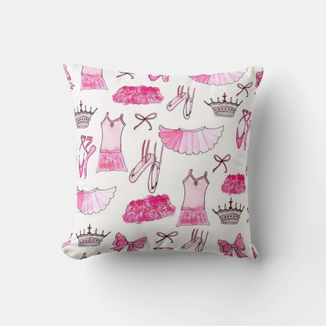 Ballerina Pattern in Watercolor Throw Pillow (Front)