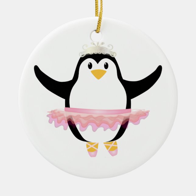 Ballerina Penguin Ceramic Ornament (Front)