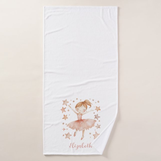 Ballerina Personalize Name Girly Strawberry Blonde Bath Towel (Bath Towel)
