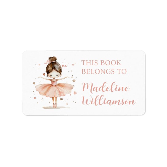 Ballerina Personalized Girly Book Plate Name Label (Front)