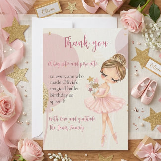 Ballerina Pink Ballet Dancer Girl Birthday Thank You Card