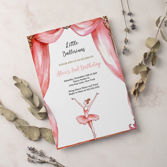 Ballerina Pink Ballet Dancer Girl Second Birthday  Invitation (Creator Uploaded)