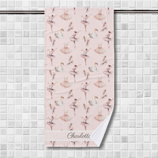 Ballerina Pink Ballet Shoes Personalized Name Bath Towel