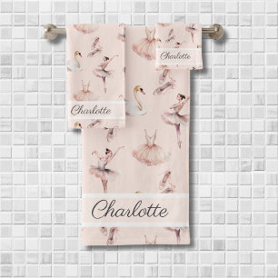 Ballerina Pink Ballet Shoes Personalized Name Bath Towel Set