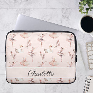 Ballerina Pink Ballet Shoes Personalized Name Laptop Sleeve