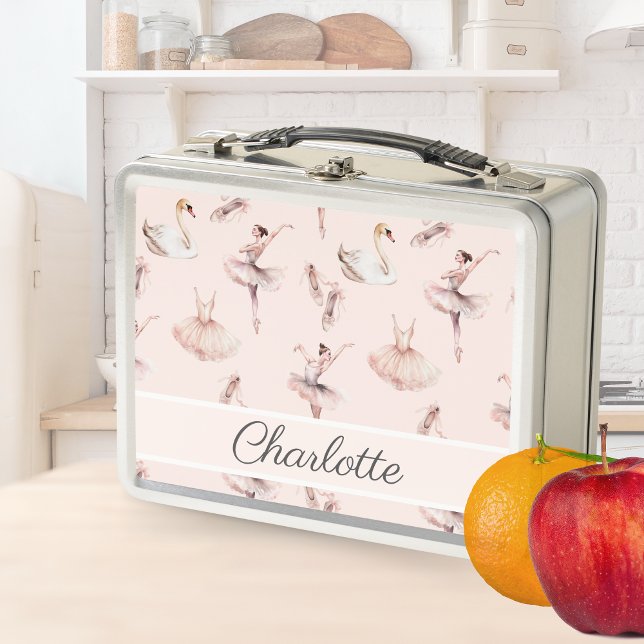 Ballerina Pink Ballet Shoes Personalized Name Metal Lunch Box (Creator Uploaded)