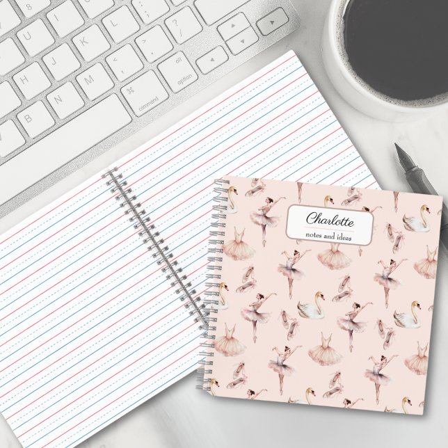 Ballerina Pink Ballet Shoes Personalized Name Notebook (Creator Uploaded)