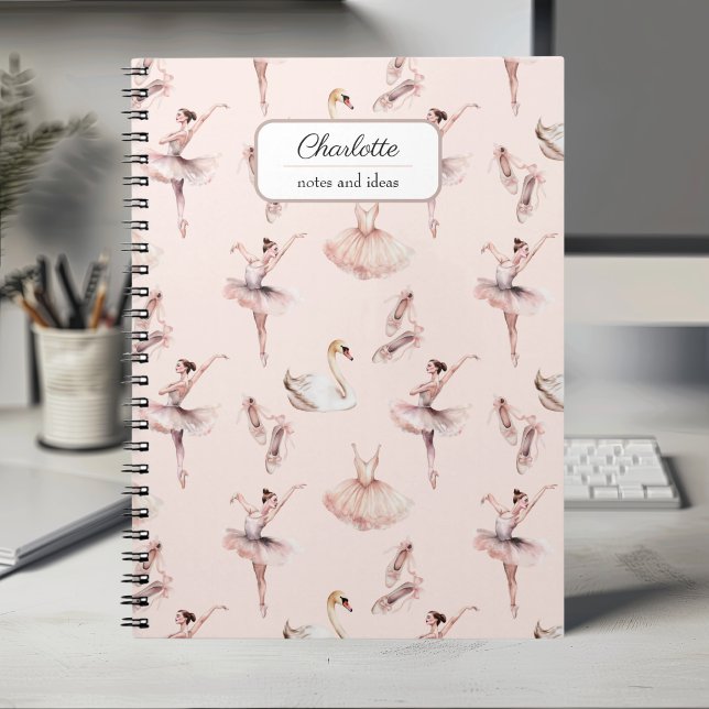 Ballerina Pink Ballet Shoes Personalized Name Notebook (Creator Uploaded)