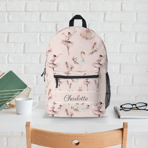 Ballerina Pink Ballet Shoes Personalized Name Printed Backpack