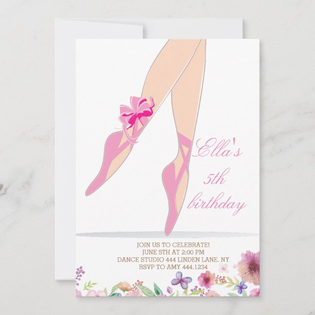 Ballerina Pink Birthday Party Invitations (Front)