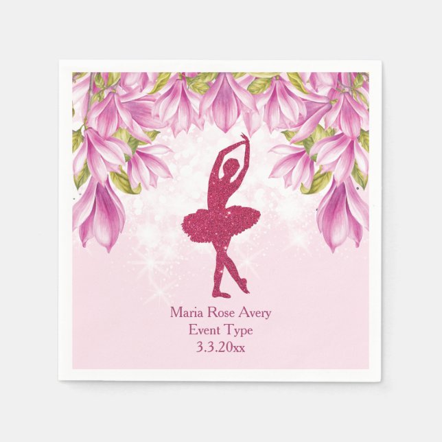 Ballerina Pink Birthday Personalized Napkin (Front)