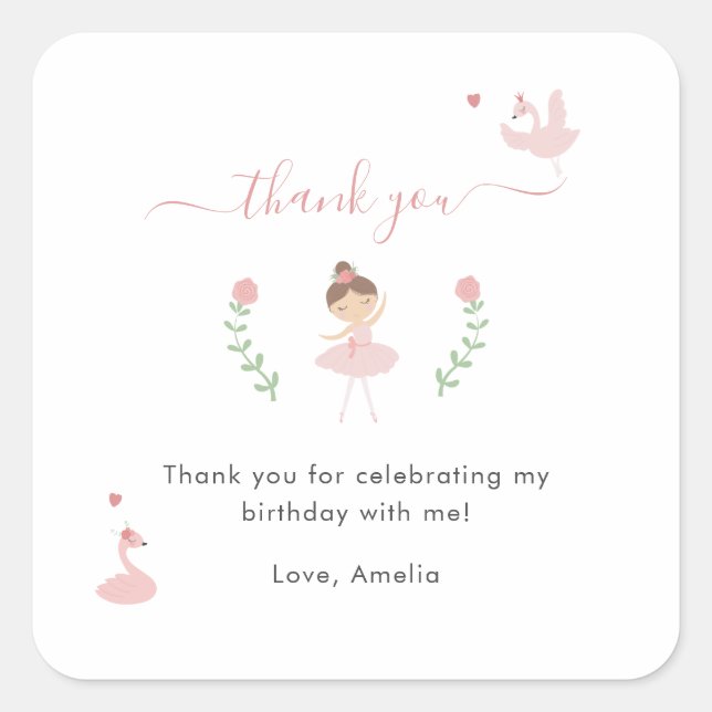 Ballerina Pink Birthday Thank you Favour Sticker (Front)