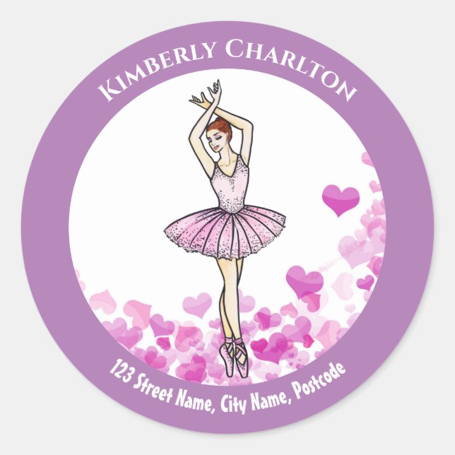 Ballerina Pink Dress with Heart Pattern Background Classic Round Sticker (Front)