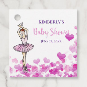 Ballerina Pink Dress with Hearts Baby Shower Favour Tags