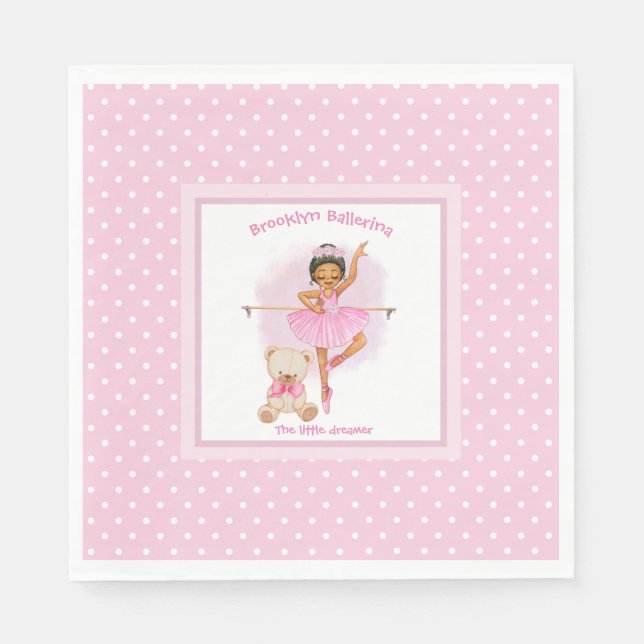 Ballerina pink floral white polka dots napkin (Front)