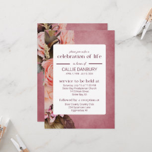 Ballerina Pink Florals Funeral Celebration of Life Invitation