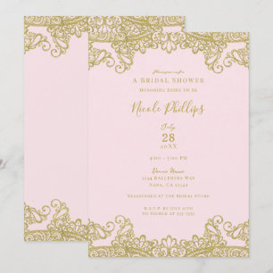 Ballerina Pink & Gold Lace Elegant Bridal Shower Invitation