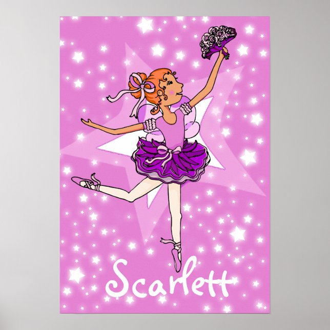 Ballerina pink - red hair girl star "name" poster (Front)
