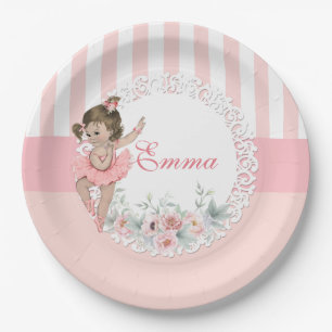 Ballerina Pink Tutu Stripes Flowers Lace Paper Plate