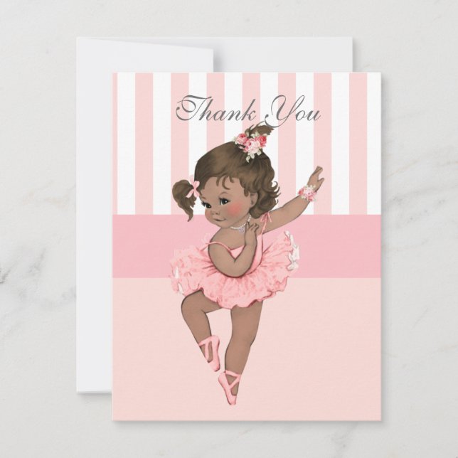Ballerina Pink Tutu Stripes Flowers Lace Thank You (Front)