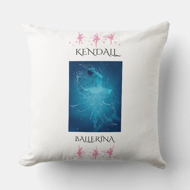Ballerina polyester throw pillow with custom name. (Front)