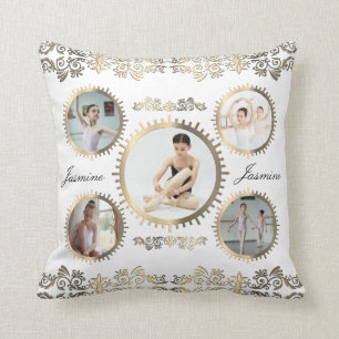 Ballerina Pretty Stylish Gold Sepia Photo Collage Throw Pillow