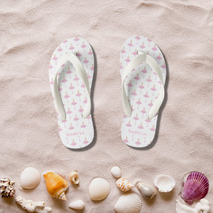 Ballerina princess dancer pink white girl monogram kid's flip flops