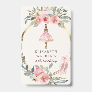 ballerina princess floral blush birthday party badge