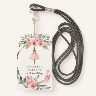 ballerina princess floral blush birthday party badge