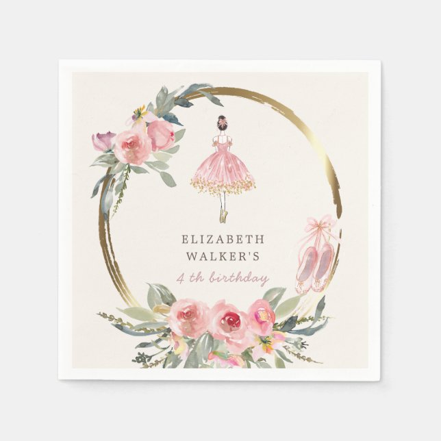 ballerina princess floral blush birthday party napkin (Front)