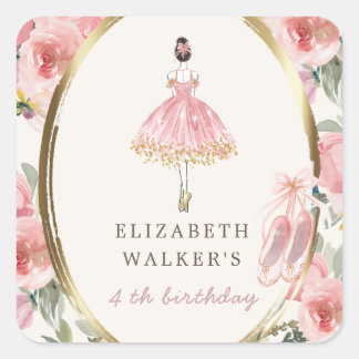 ballerina princess floral blush birthday party  square sticker
