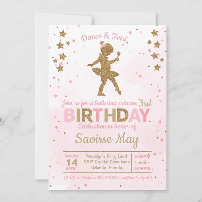 Ballerina Princess Sparkle Birthday Invitation (Front)