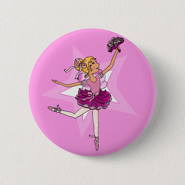 Ballerina purple pink blonde girl star button (Front)