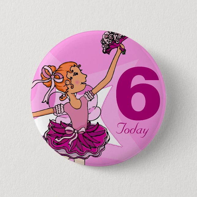 Ballerina purple pink ginger girl birthday button (Front)