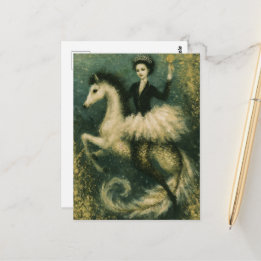 Ballerina Queen on Her Mermaid Seahorse Postcard