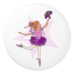 Ballerina red hair girl ballet purple art doorknob ceramic knob