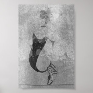Ballerina Red Hair Woman Body Silver Black Grey Poster