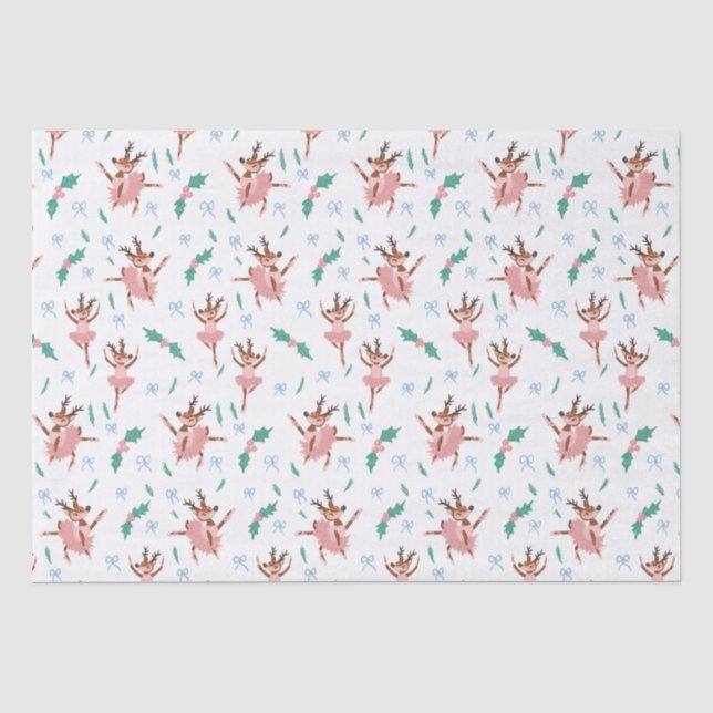 Ballerina Reindeer and Bows Christmas Tissue Paper (Front)