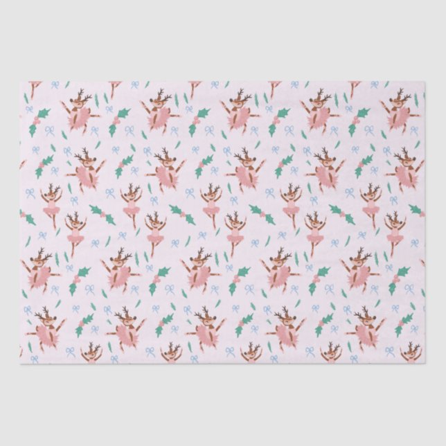 Ballerina Reindeer and Bows Christmas Tissue Paper (Front)