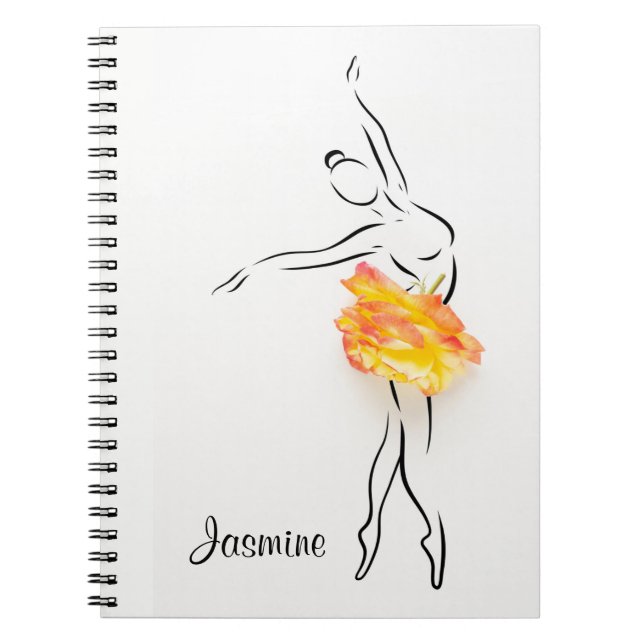 Ballerina Rose Ballet Dancer Personalized Name Notebook (Front)
