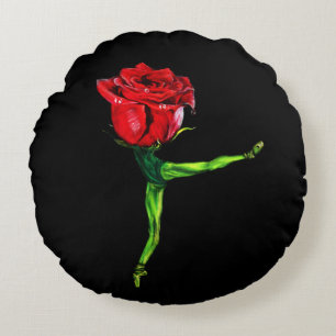 Ballerina Rose Ballet Dancer Round Pillow